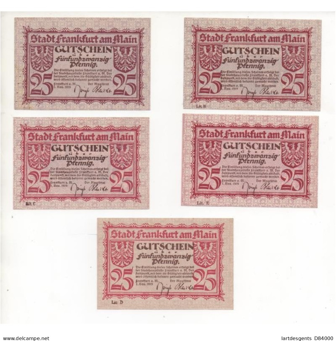 NOTGELD - FRANKFURT - 5 Different Notes - 25 Pfennig (F018) - [11] Local Banknote Issues
