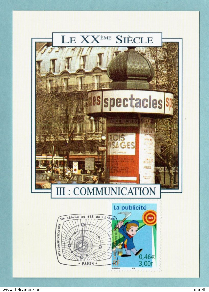 Carte Maximum 2001 - Le Siècle Au Fil Du Timbre - La Communication - La Publicité Au Cinéma YT 3373 - Paris - 2000-2009