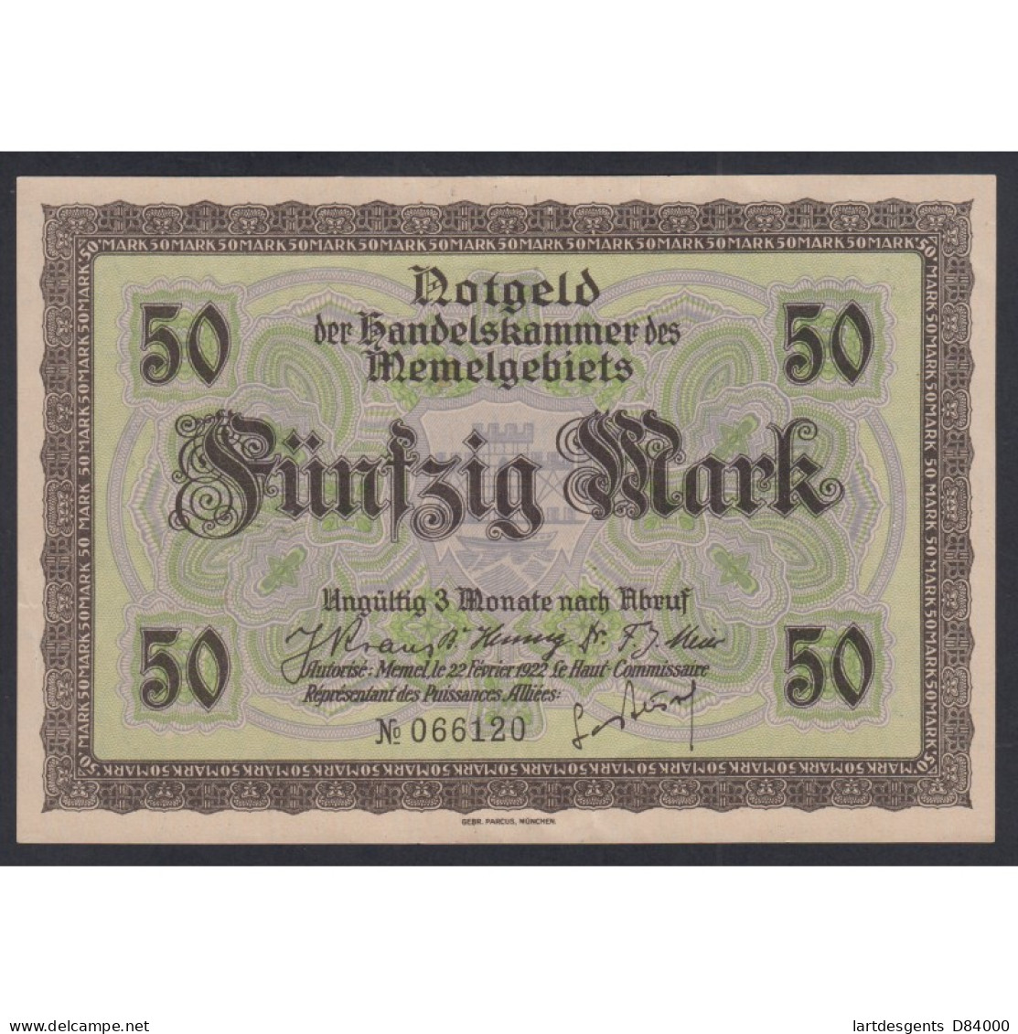 NOTGELD - Memel 50 Mark 22 Février 1922, French Administration-Post WWI, Lartdesgents.fr - [11] Local Banknote Issues