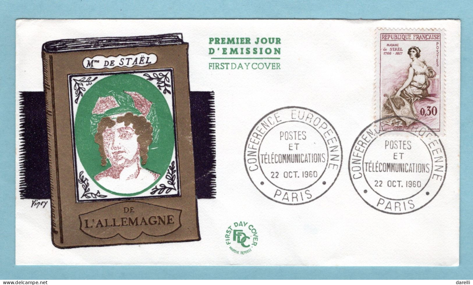 FDC France 1960 - Madame De Staël - YT 1269 - Oblitération Conférence Européenne Paris - 1960-1969