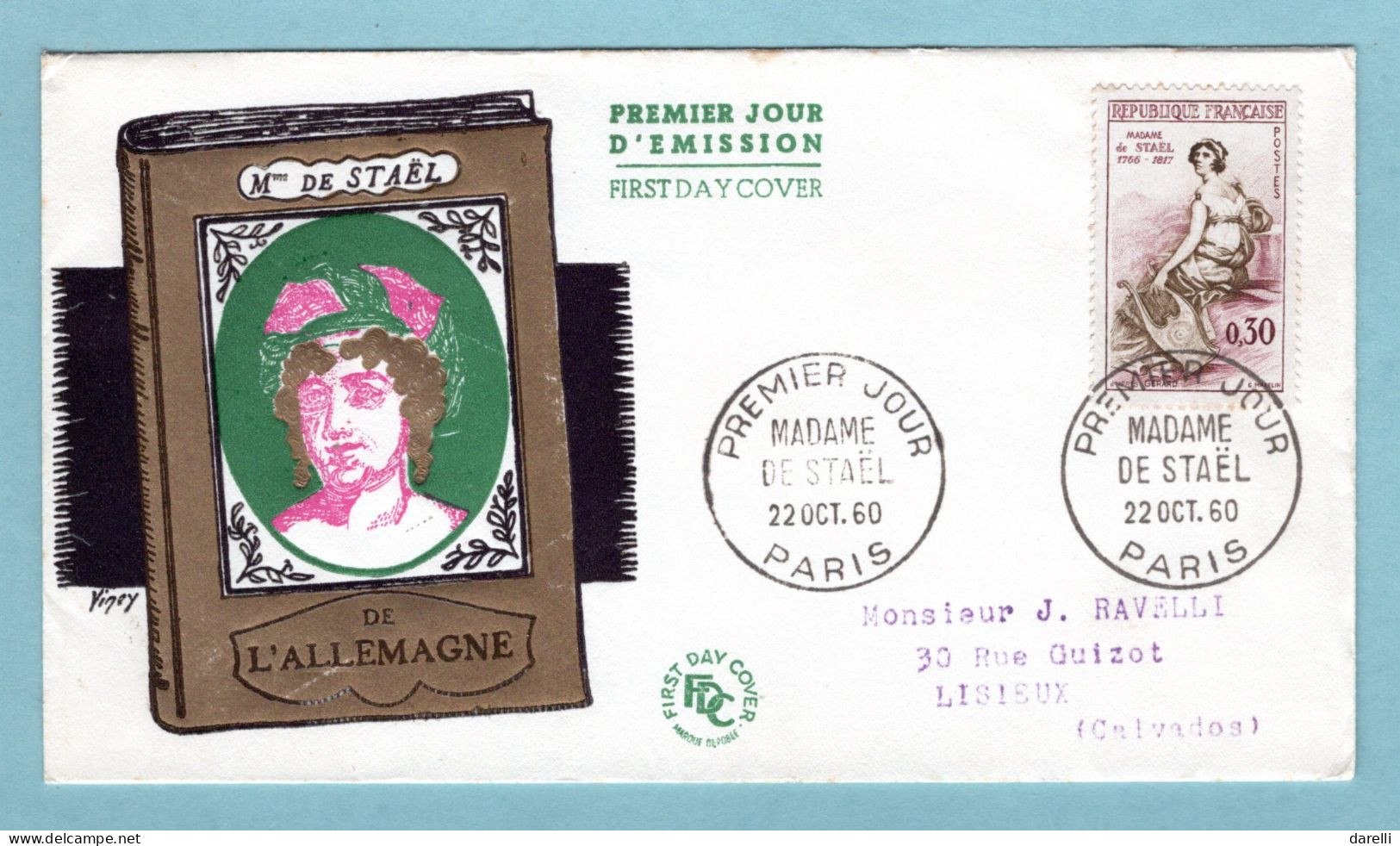 FDC France 1960 - Madame De Staël - YT 1269 - Paris - 1960-1969