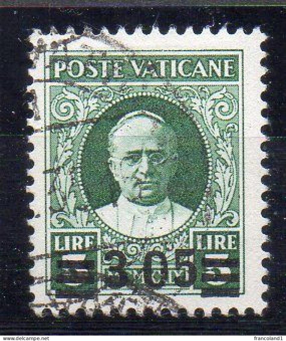 1934 Vaticano Provvisoria N. 39  3,05 Su 5 Verde  Timbrato Used Centrato Sassone 600 Euro - Oblitérés