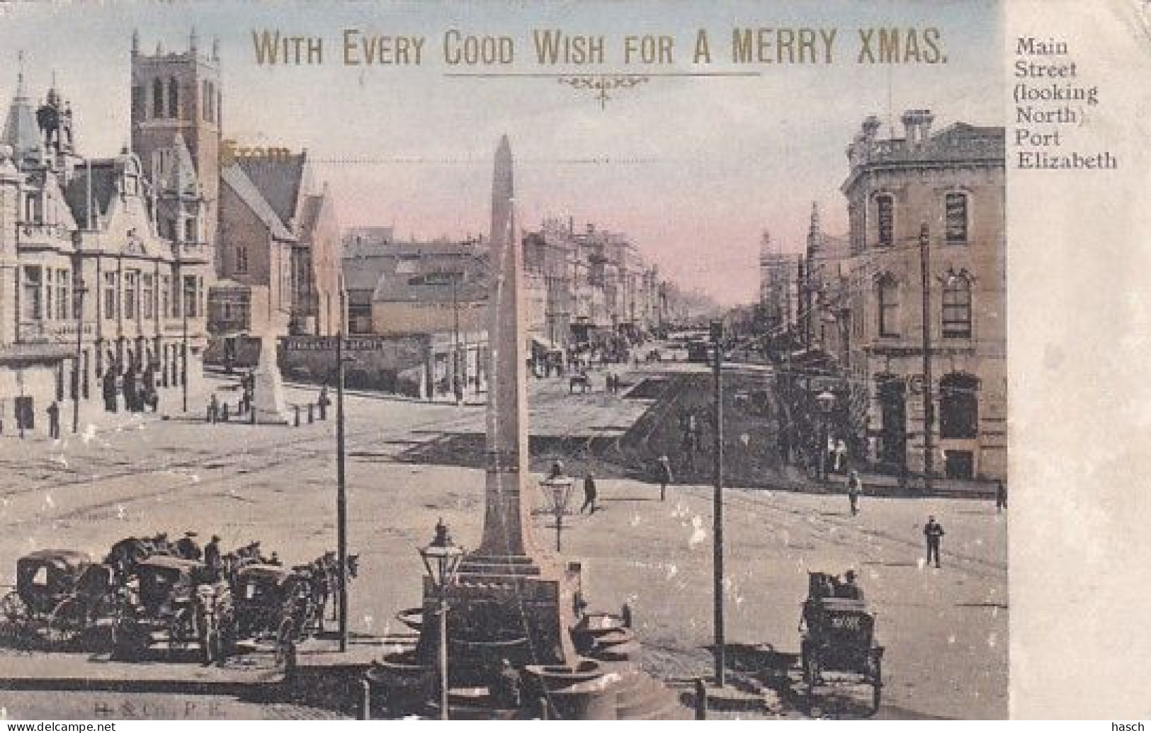 4823136Port Elizabeth, Main Street. With Every Good Wish For A MERRY XMAS)1907.(see Corners, White Spots) - Afrique Du Sud