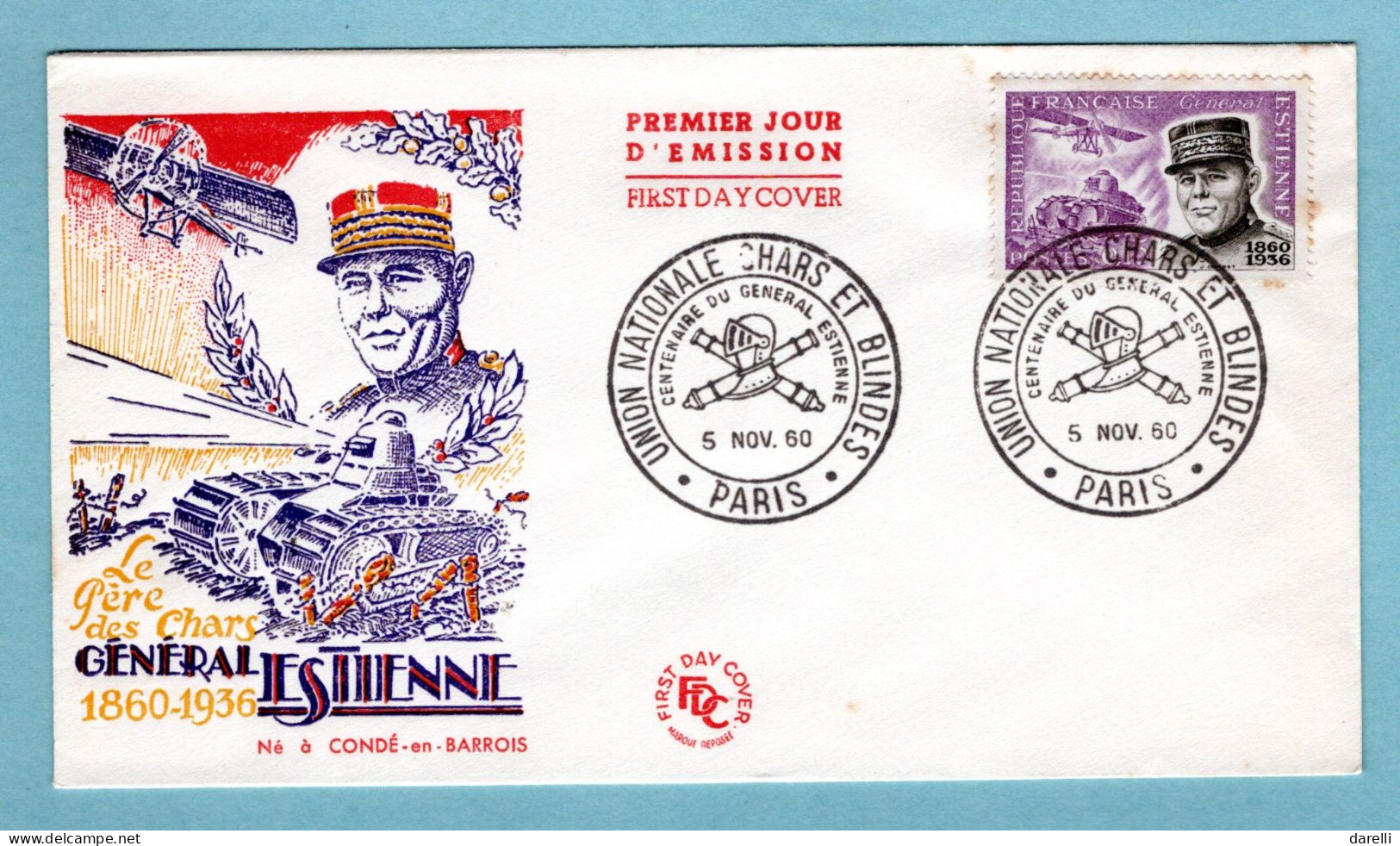FDC France 1960 - Général Estienne - YT 1270 - Oblitération Union Nationale Chars Et Blindés Paris - 1960-1969