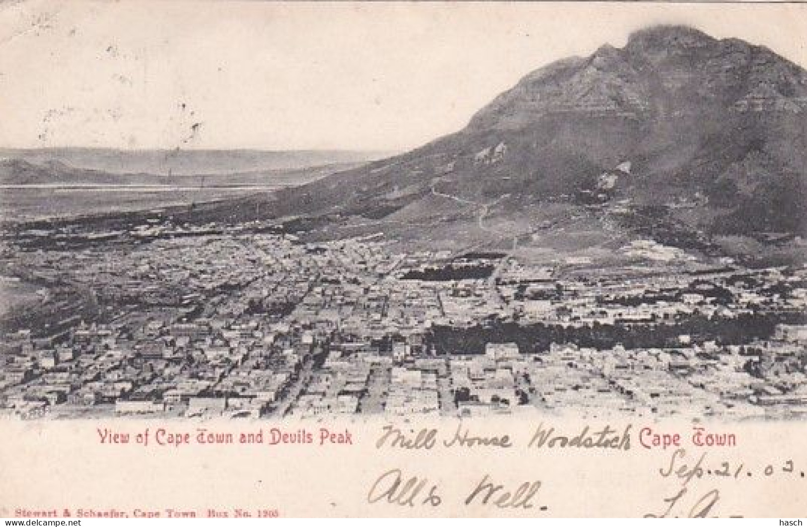 48233Cape Town, View Of Cape Town And Devils Peak. (postmark 1903)(see Corners) - Afrique Du Sud