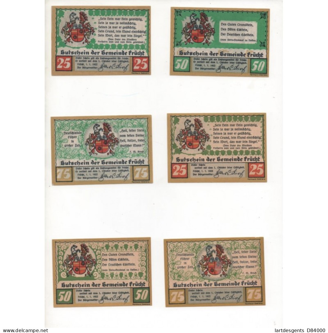 NOTGELD - FRUCHT - 6 Different Notes - 25 & 50 & 75 Pfennig (F070) - [11] Emissions Locales