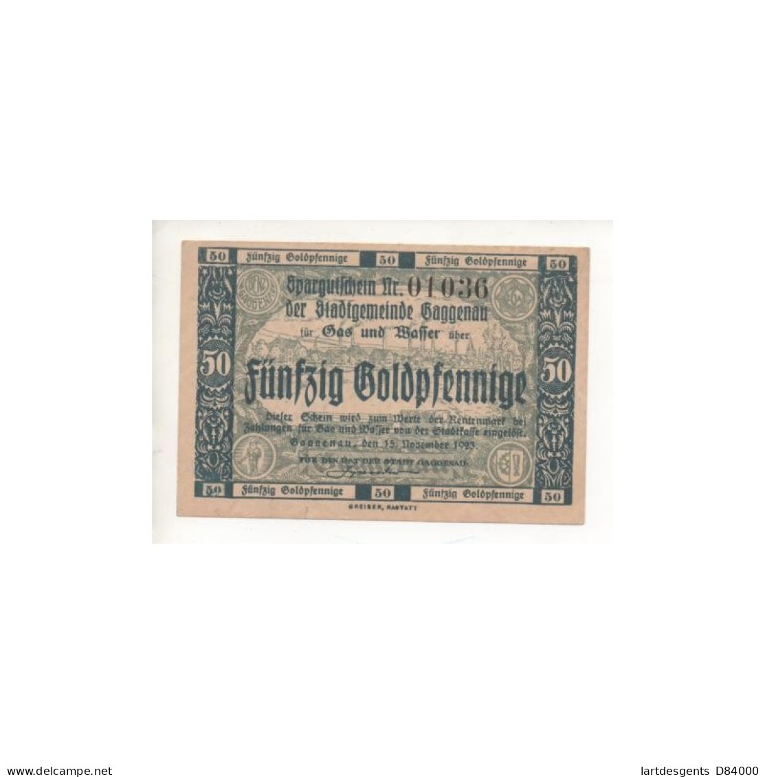 NOTGELD - GAGGENAU - 50 GOLDPFENNIG - RARE (G003) - Lokale Ausgaben