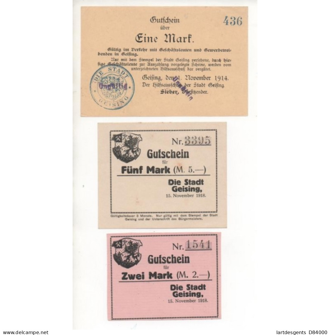 NOTGELD - GEISING - 3 Different Notes - 1914-1918 (G012) - [11] Emissions Locales