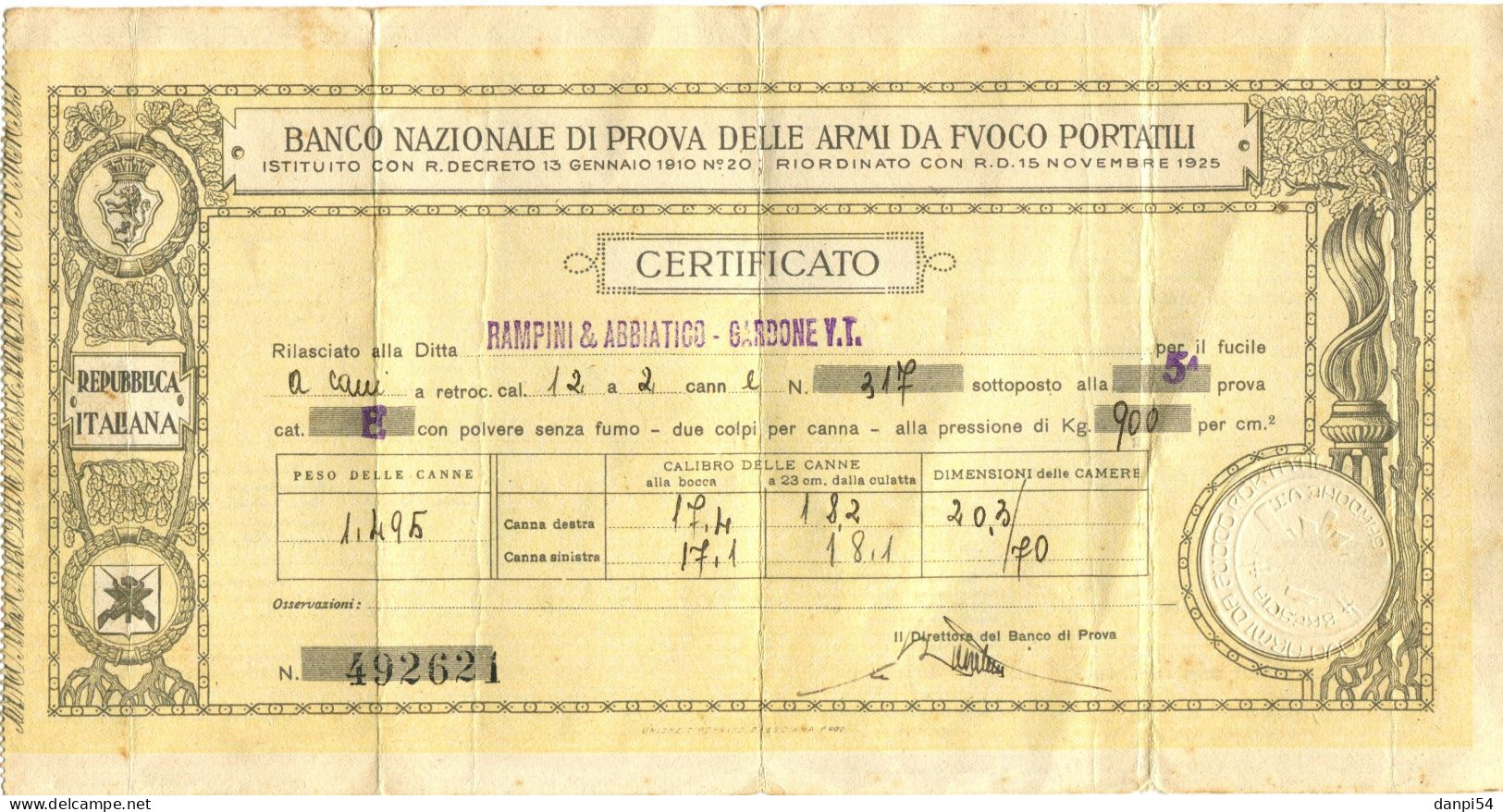 A317 - Banco Nazionale Di Prova Delle Armi Da Fuoco Portatili - Ditta Rampini E Abbiatico - Gardone V.T. - Unclassified