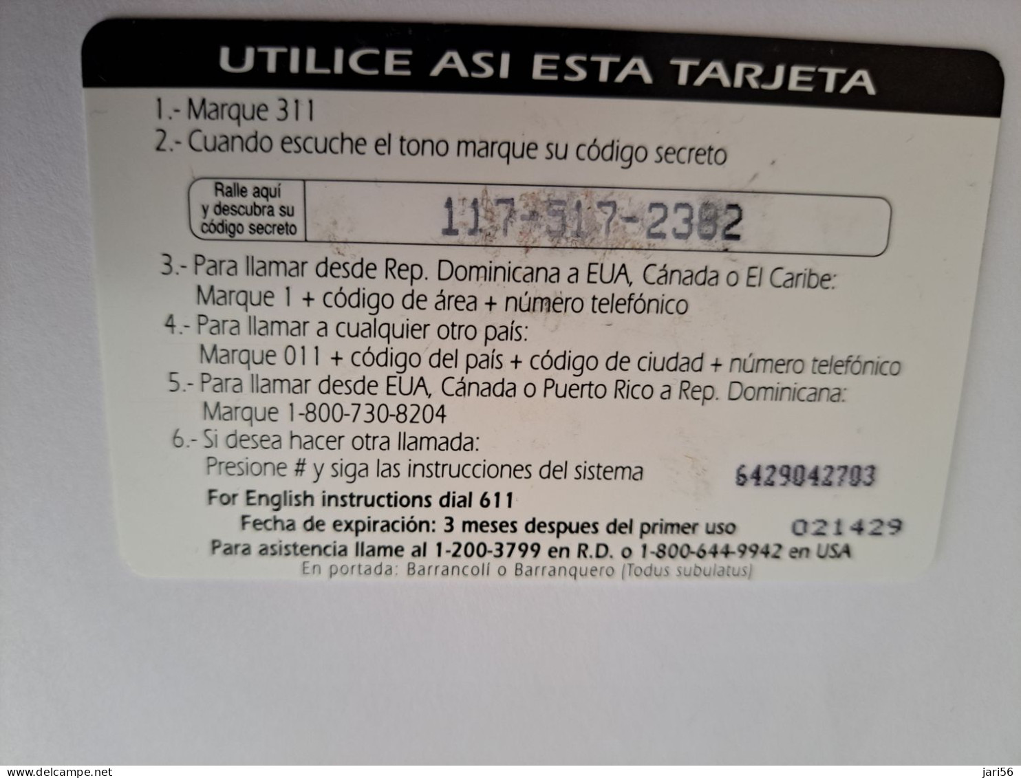 DOMINICAANSE REPUBLIK RD $14,-  EDICION 1997/ COMUNI /CODETEL BIRD ON TREE     PREPAID        MINT CARD   ** 16647 ** - Dominicana