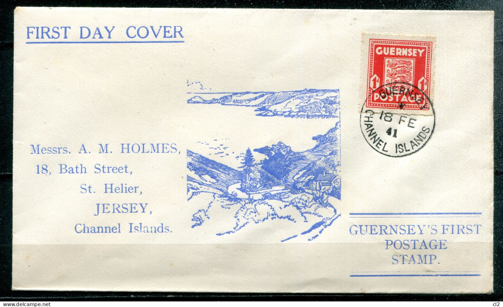 GUERNESEY (GUERNSEY) Occupation Allemande - 18.FEV.41 - Enveloppe FDC 1P. Rouge - Guernsey