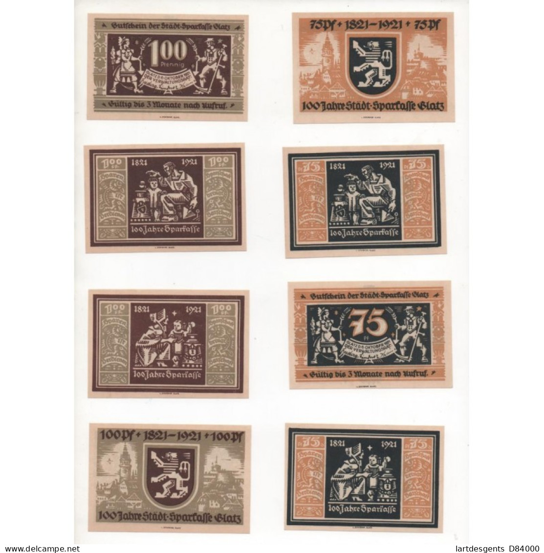 NOTGELD - GLATZER - 16 Different Notes - Serie COMPLETE - 1921 (G042) - Lokale Ausgaben