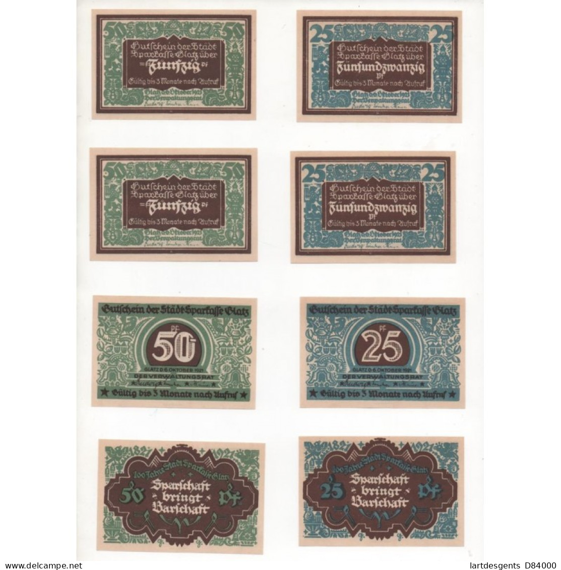 NOTGELD - GLATZER - 16 Different Notes - Serie COMPLETE - 1921 (G042) - Lokale Ausgaben