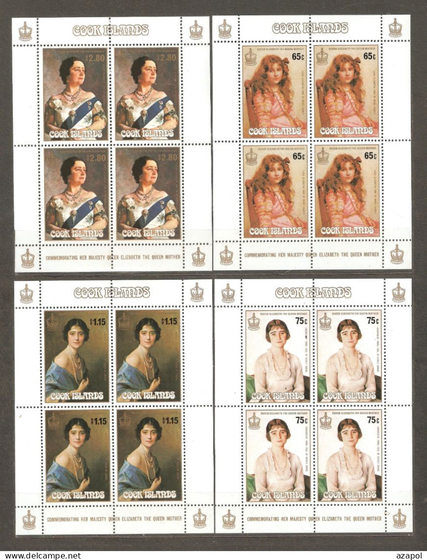 Cook Island: 4 Mint Sheets, 85 Years Of HRM Queen Elizabeth, 1985, Mi#1063-6, MNH. - Islas Cook