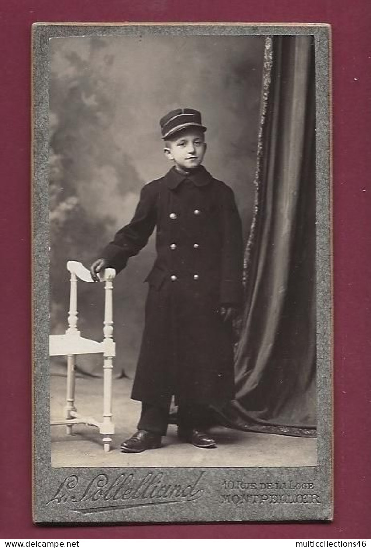 070524A - PHOTO CDV PORTRAIT SOLLELLIAND MONTPELLIER - Portrait Enfant MILITAIRE Képi Manteau Gant - Krieg, Militär