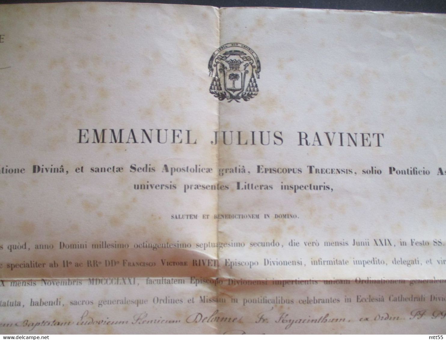 EMMANUEL JULIUS RAVINET RELIGION DIPLOME ATTESTATION EN LATIN - Historical Documents