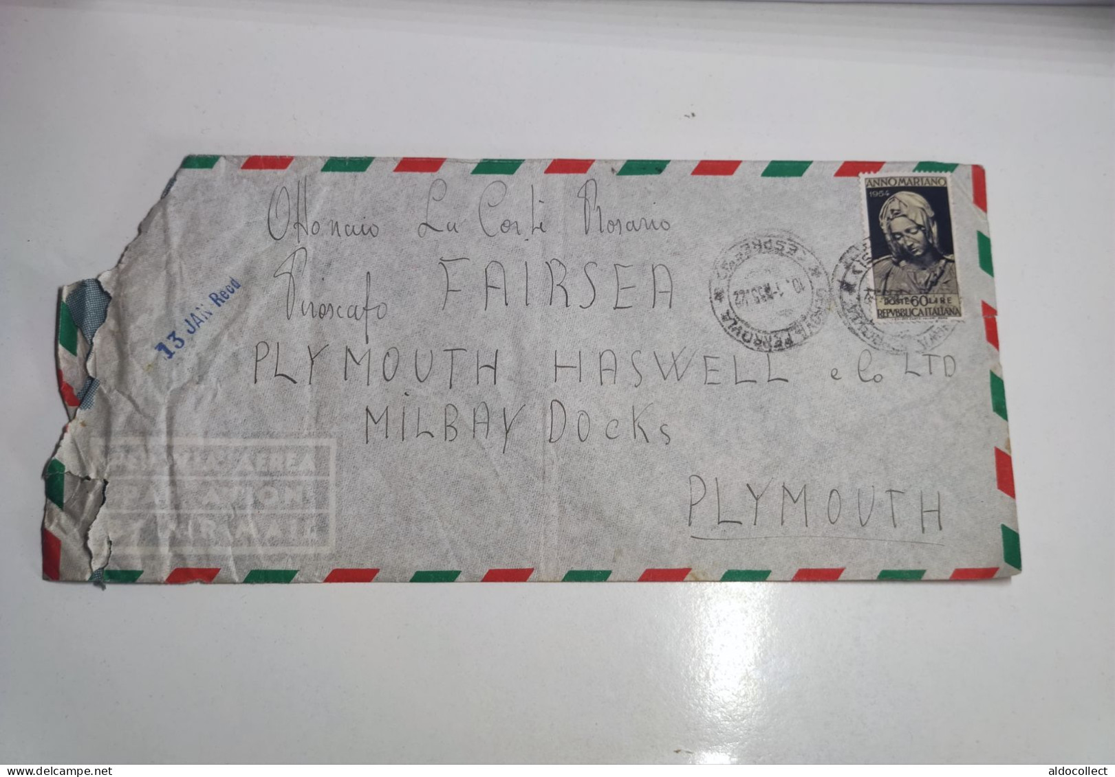 Lettera Via Aerea Da Genova Per Plymouth Inghilterra Del 1955 - Poste Aérienne