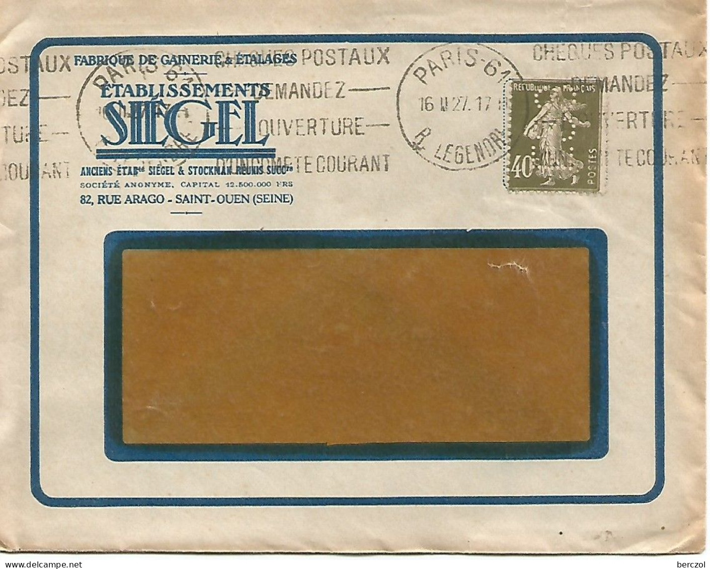 FRANCE ANNEE 1924/1926 N°193 PERFORE ETABLISSEMENT SIEGEL 16 II 27 FACTURES  TB  - Storia Postale