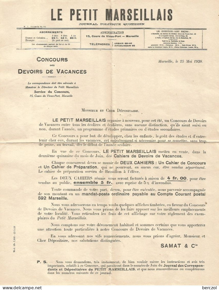 FRANCE ANNEE 1924/1932 N°199 PERFORE PM LE PETIT MARSEILLAIS 3 VI 1930 + CORRESPONDANCES  TB  - Brieven En Documenten