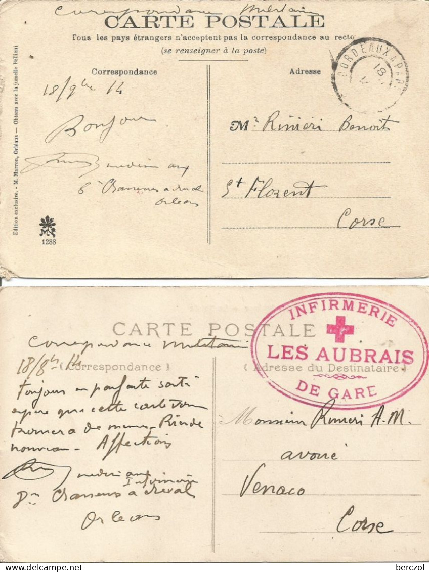 FRANCE ANNEE 1914 LOT DE 2 CPA INFIRMERIE CROIX ROUGE LES AUBRAIS GARE FRANCHISE MILITAIRE TB - Croix Rouge