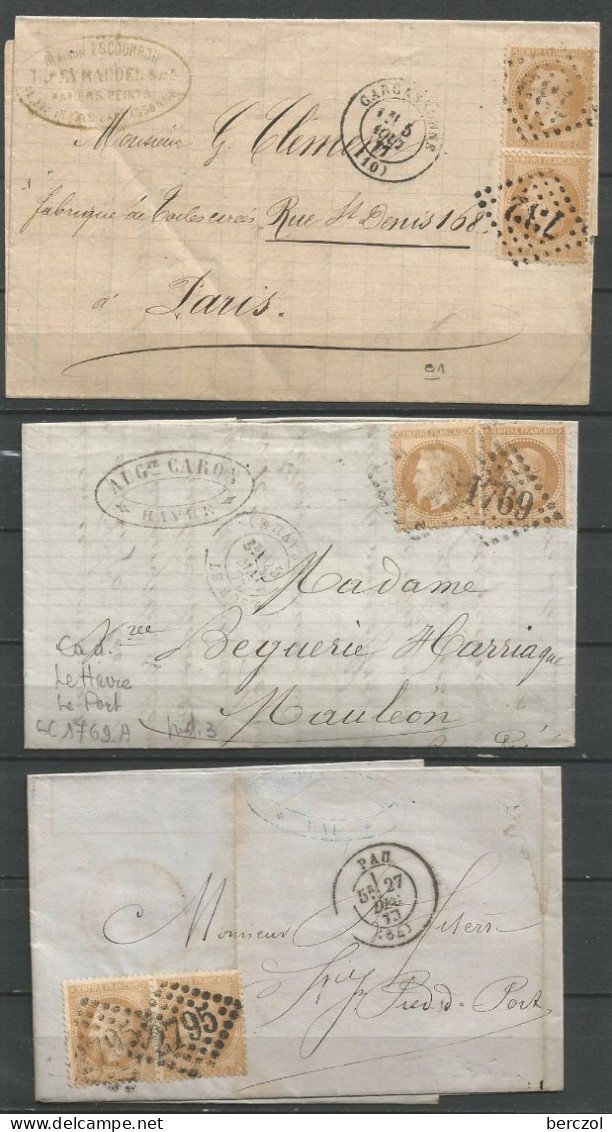 FRANCE ANNEE 1868  LOT DE 3 PLIS TP N° 28B PAIRES SUR LETTRES TB - 1863-1870 Napoleon III With Laurels