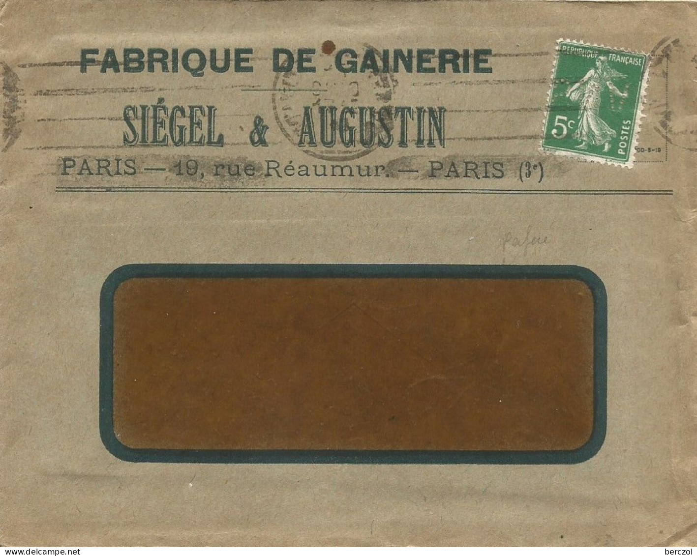 FRANCE ANNEE 1907 N°137 PERFORE S & A SIEGEL & AUGUSTIN 3 9 1919 OBLIT. KRAG 4 LIGNES + 1 FACTURE TB  - Brieven En Documenten