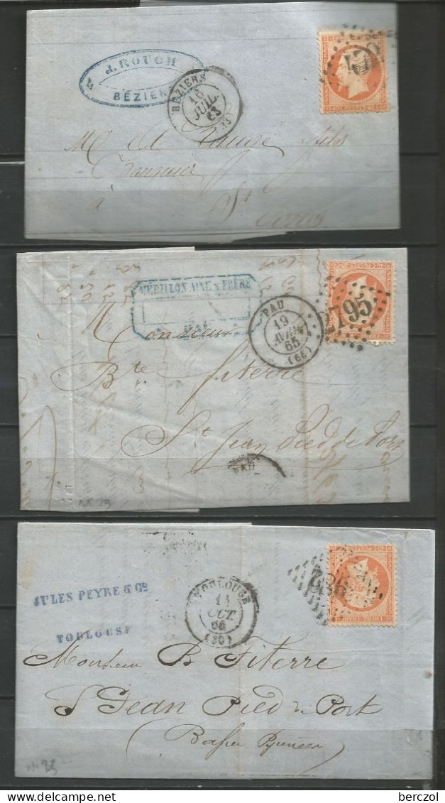 FRANCE ANNEE 1862  LOT DE 3 PLIS TP N° 23 SUR LETTRES TB - 1862 Napoleone III