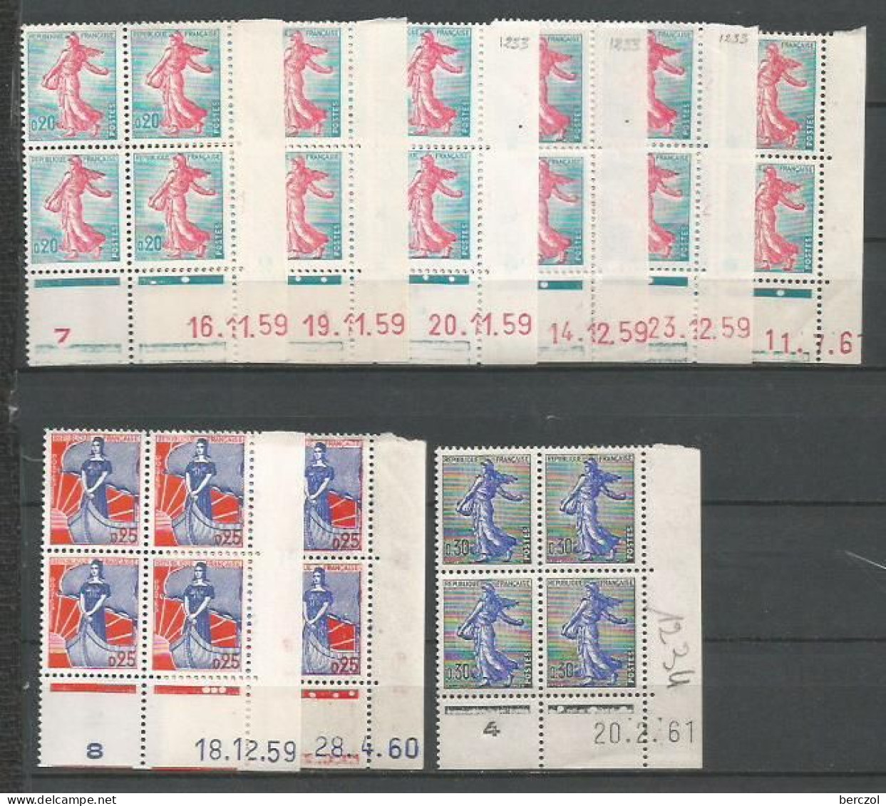 FRANCE ANNEE 1960 N°1233 à 1234A LOT DE 9 BLOCS DE 4 EX COINS DATES NEUFS** MNH TB COTE 43,00 €  - 1960-1969