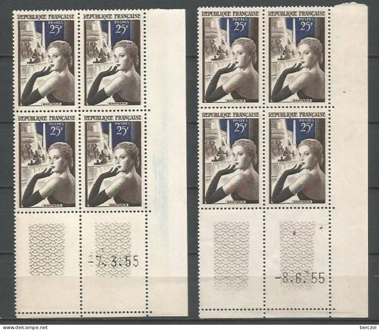 FRANCE ANNEE 1955 N°1020 LOT DE 2 BLOCS DE 4 EX COINS DATES NEUFS** MNH TB COTE 12,00 €  - 1950-1959