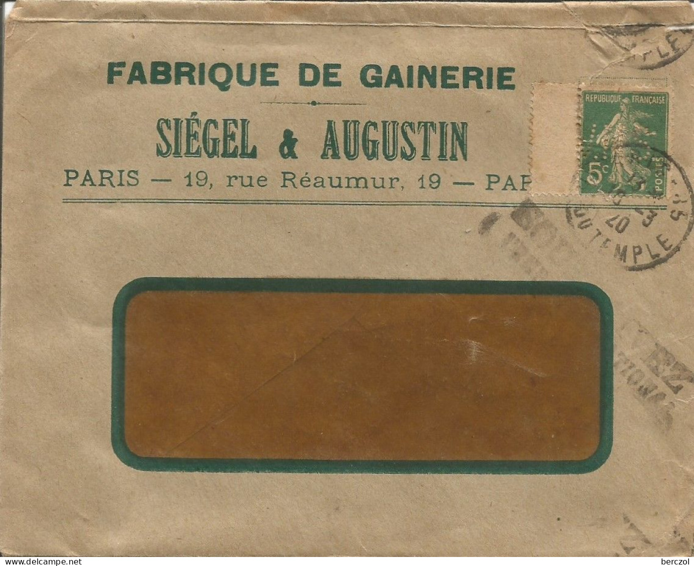 FRANCE ANNEE 1907 N°137 PERFORE S & A SIEGEL & AUGUSTIN 16 3 1920  TB - Lettres & Documents