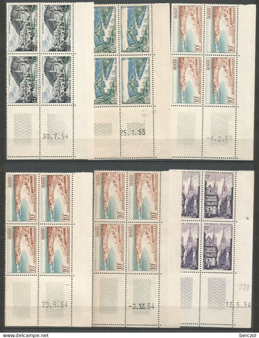 FRANCE ANNEE 1954 N°976 à 981 LOT DE 9 BLOCS DE 4 EX COINS DATES NEUFS** MNH TB COTE 53,00 €  - 1950-1959