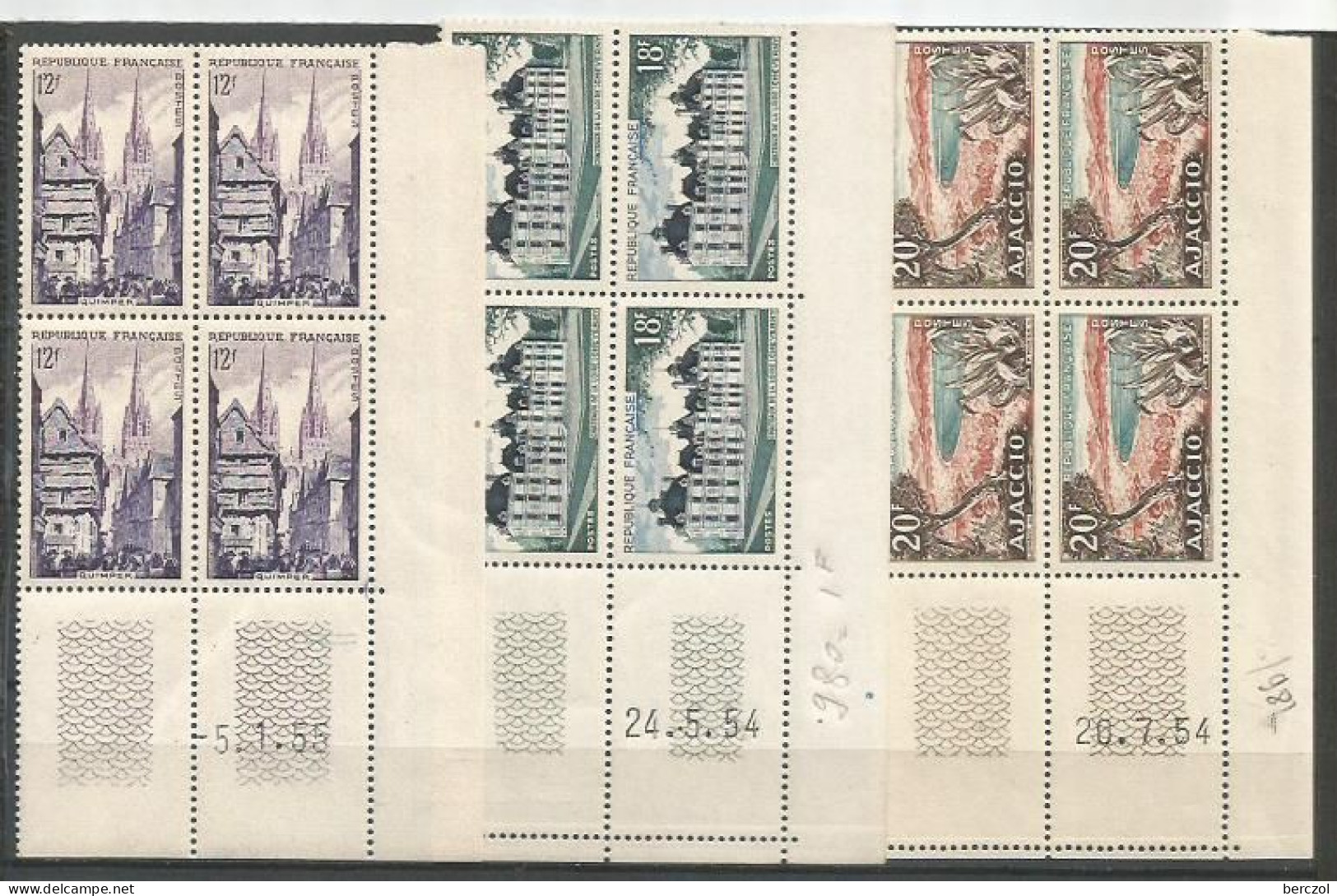 FRANCE ANNEE 1954 N°976 à 981 LOT DE 9 BLOCS DE 4 EX COINS DATES NEUFS** MNH TB COTE 53,00 €  - 1950-1959