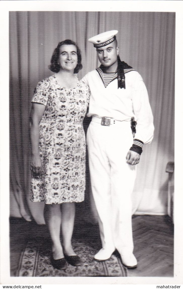 Old Real Original Photo - Woman Young Man In Bulgarian Navy Uniform - Ca. 14x9 Cm - Anonymous Persons