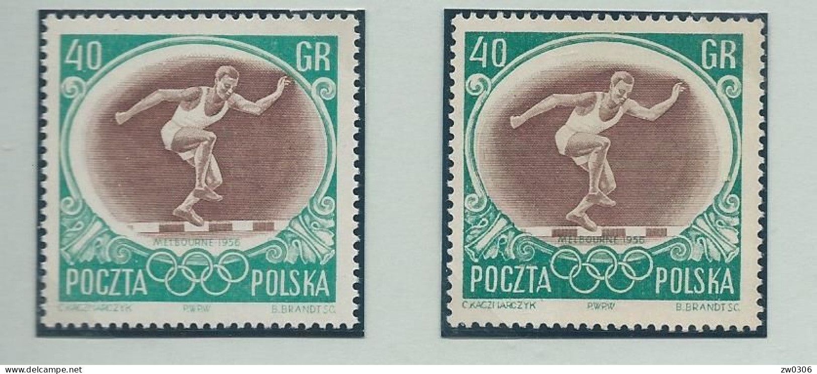 POLAND 40 Gr. With Light GRAY Dark And Light GREEN Frame Mint Without Hinge - Verano 1956: Melbourne