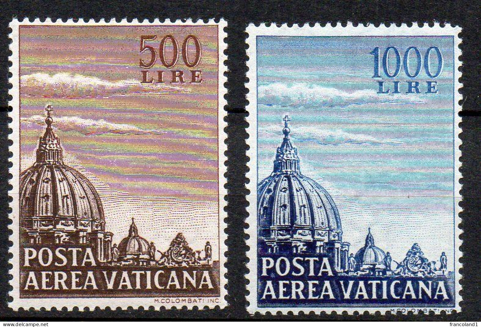 1953 Vaticano Aerea Cupola N. 22 - 23 Integri MNH** Sassone 130 € Centrati - Luchtpost