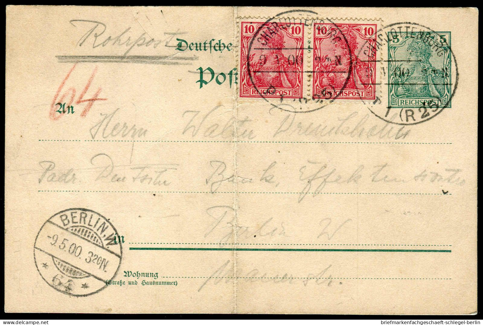 Berliner Postgeschichte, 1900, P 50, 56(2), Brief - Briefe U. Dokumente