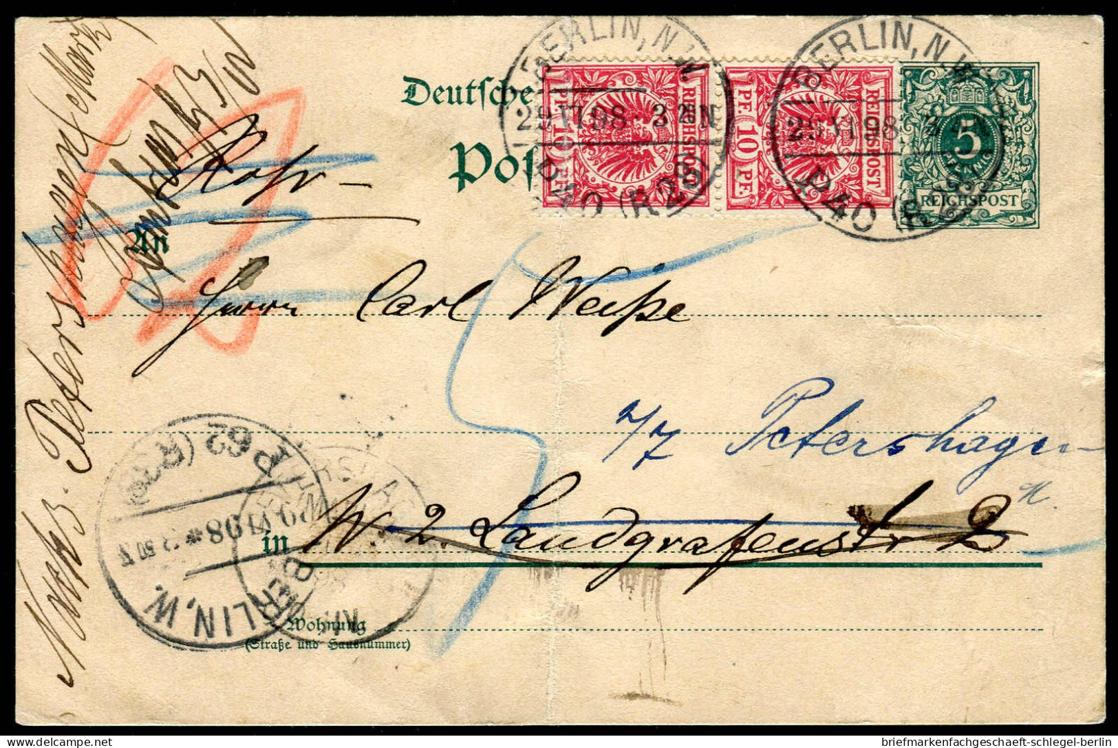 Berliner Postgeschichte, 1898, P 32 + 47(2), Brief - Storia Postale
