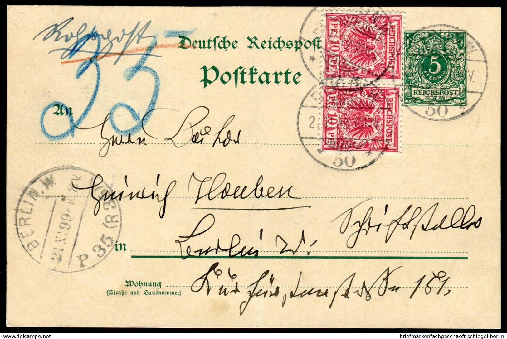 Berliner Postgeschichte, 1899, P 32 + 47(2), Brief - Cartas & Documentos