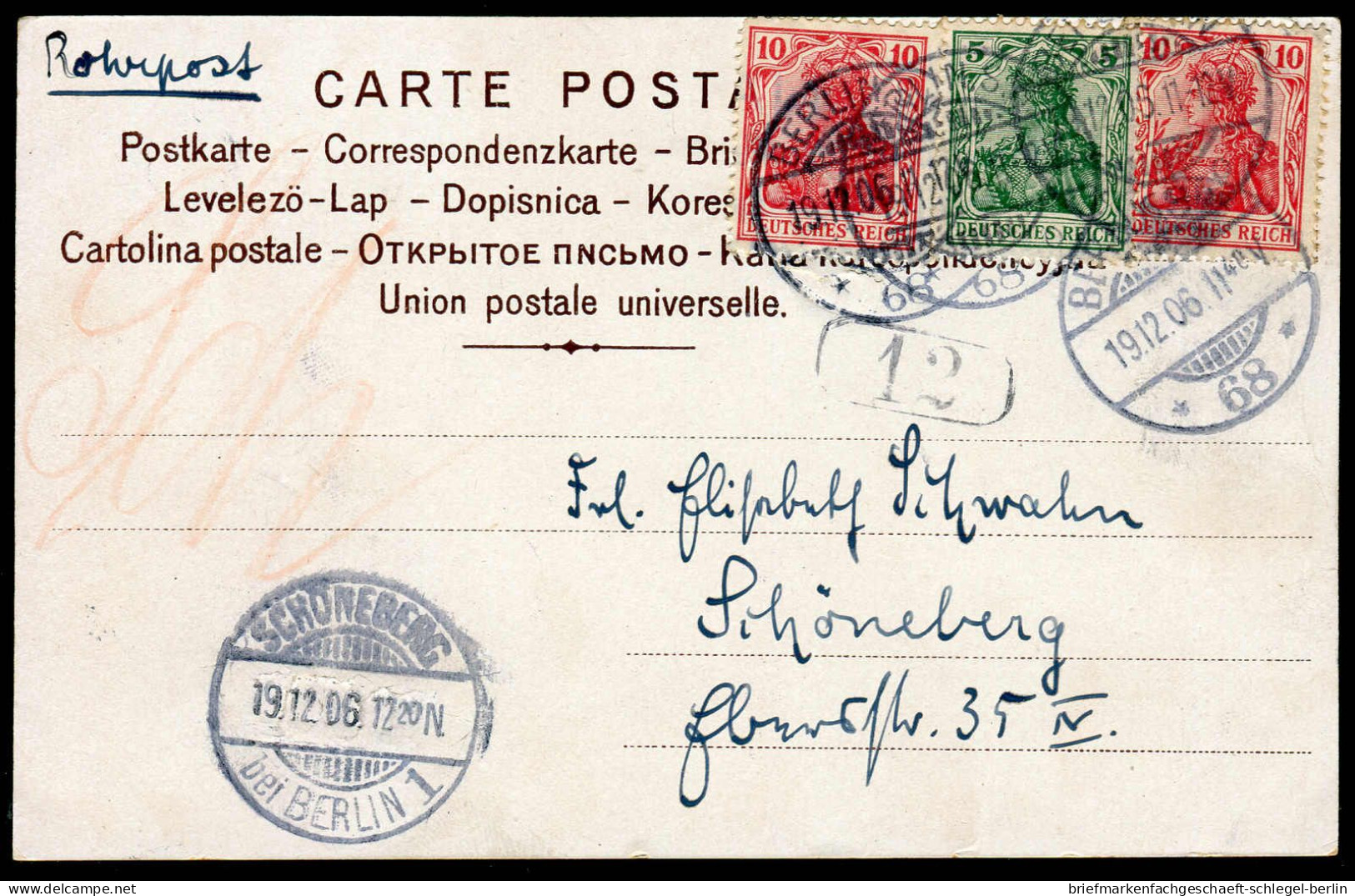 Berliner Postgeschichte, 1906, 85 + 86(2), Brief - Storia Postale