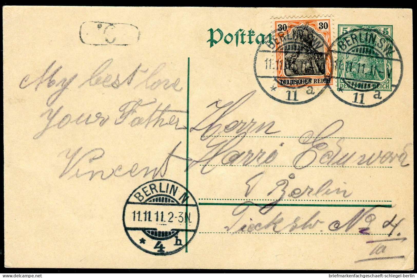 Berliner Postgeschichte, 1911, P 90 + 89, Brief - Briefe U. Dokumente