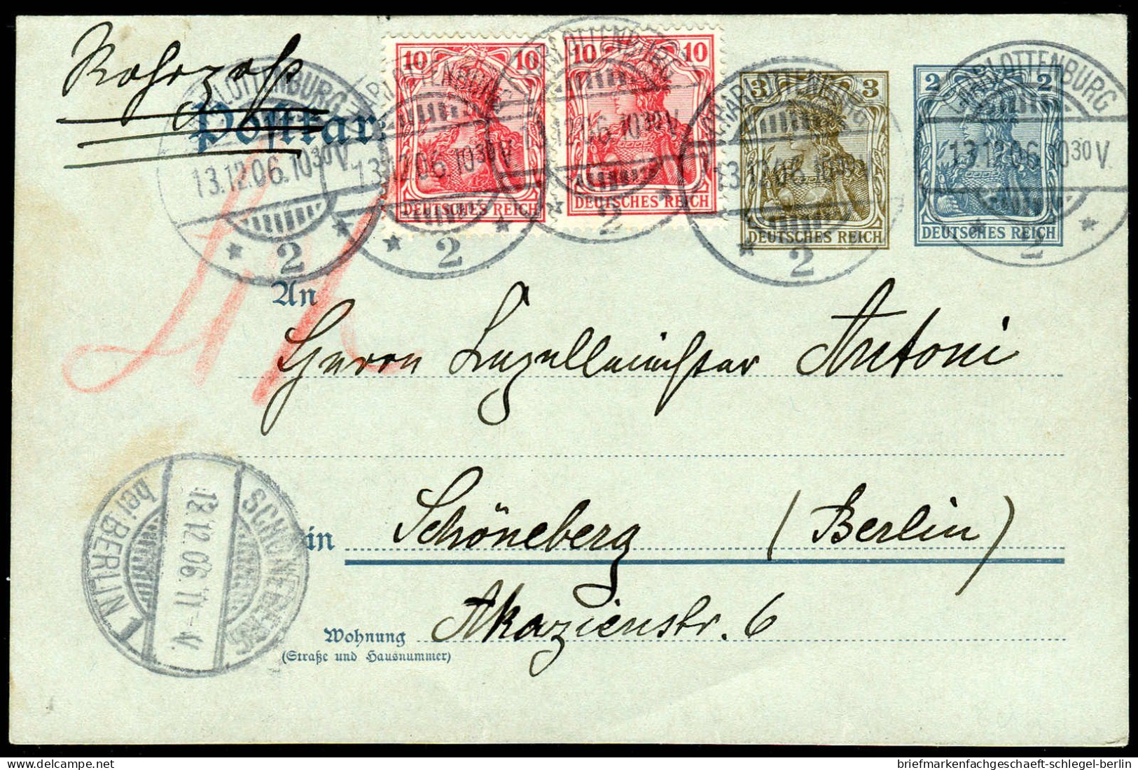 Berliner Postgeschichte, 1906, P 70 X, 71(2), Brief - Briefe U. Dokumente