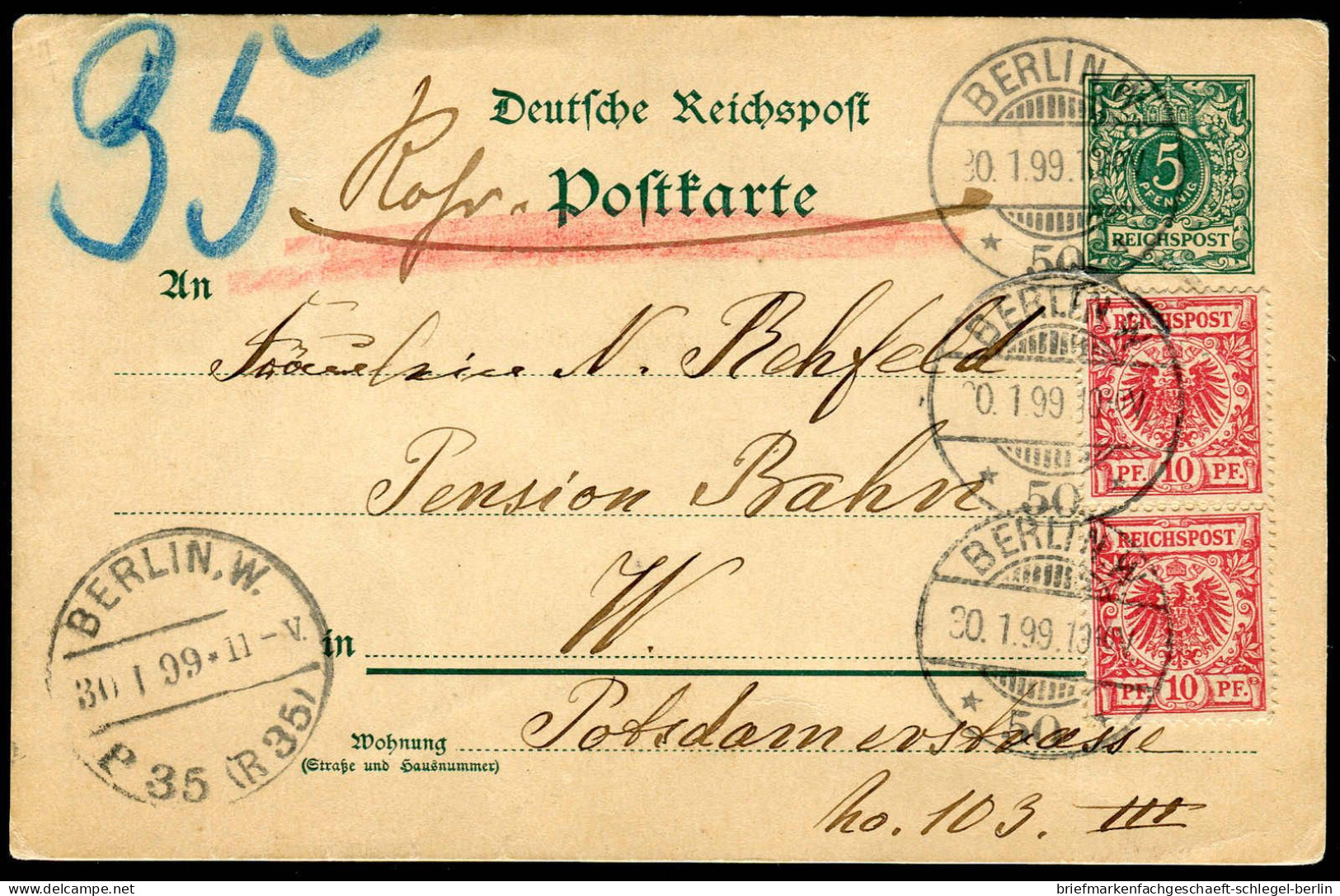Berliner Postgeschichte, 1899, P 32 + 47(2), Brief - Storia Postale