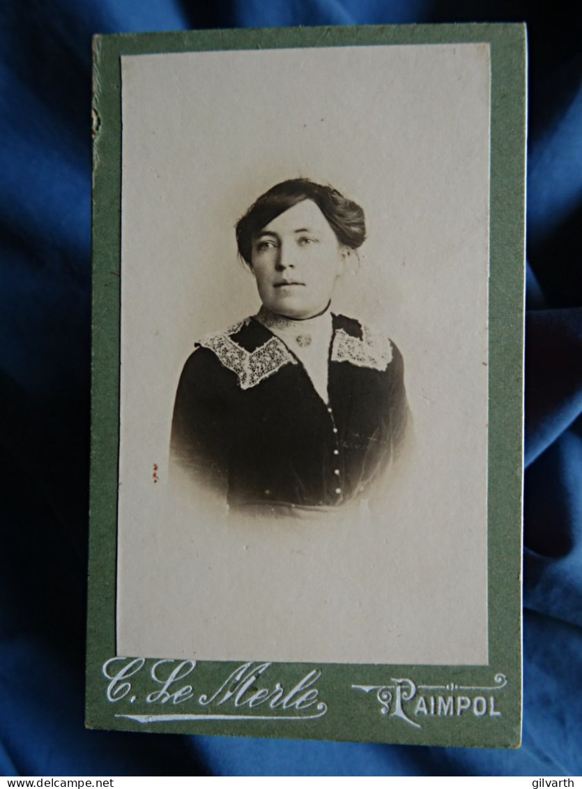 Photo CDV Le Merle Paimpol  Portrait Femme Brune  Col Avec Dentelle  CA 1895-1900 - L445 - Antiche (ante 1900)