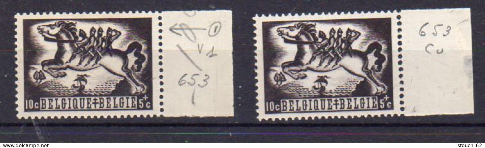 Del 12/05  2412 ++ Belgique 1944, Légendes Belges, Variété 653-V, - 1931-1960