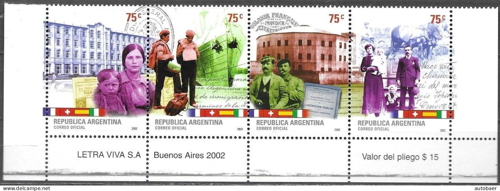 Argentina 2002 Colonias Inmigrantes Immigrants Colonies Mi. 2777-80 Stripe Of 4 MNH Postfrisch Neuf ** - Neufs