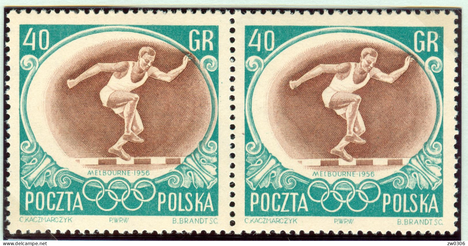 POLAND 40 Gr. In Pair With Displaced Center Mint Without Hinge - Sommer 1956: Melbourne