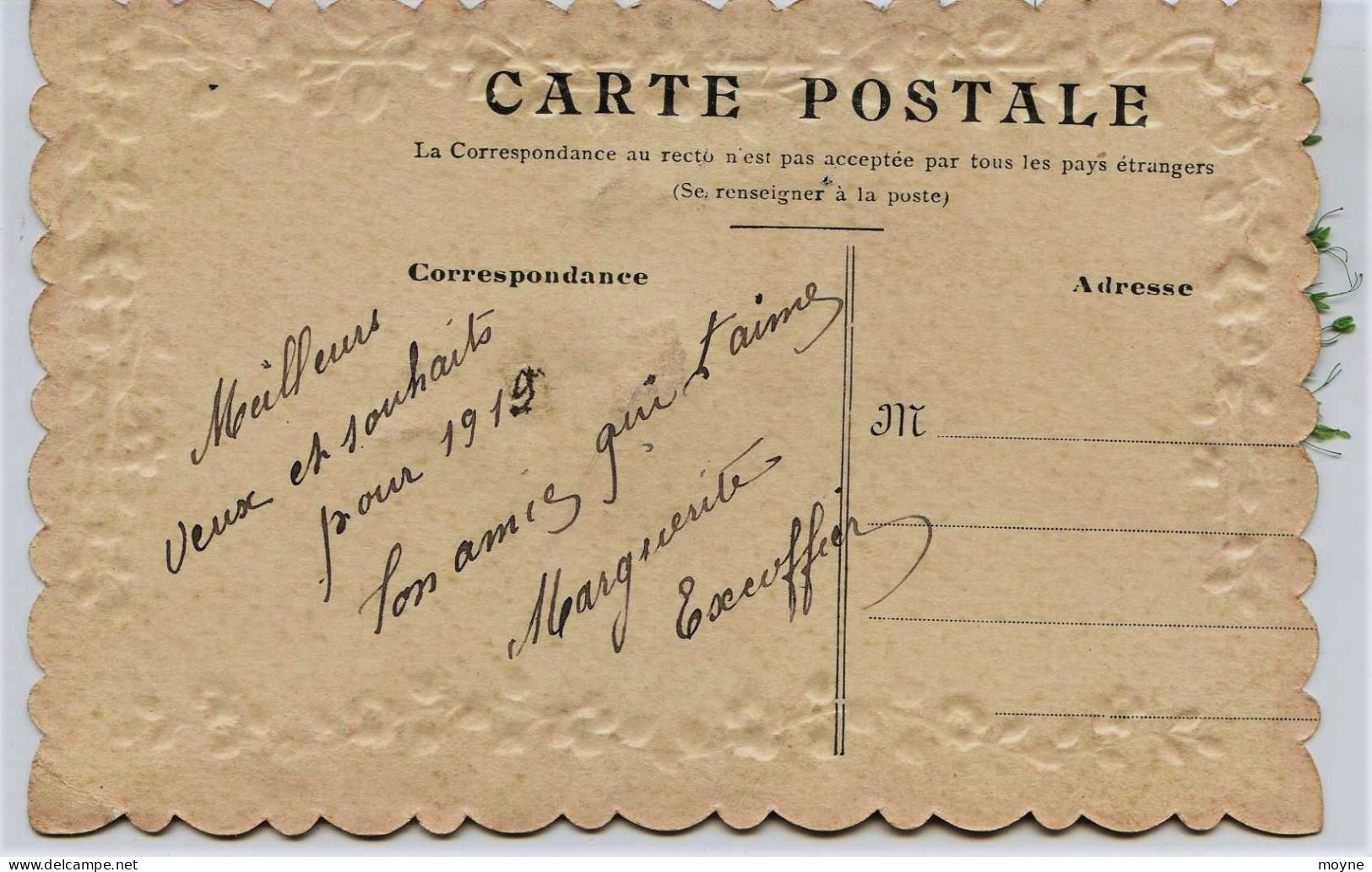 2378 -  CARTE POSTALE ANCIENNE - BONNE  ANNEE  -   MAIN ARTICULEE - DENTELLES - FLEURS....NOEUD TISSUS - Bestickt