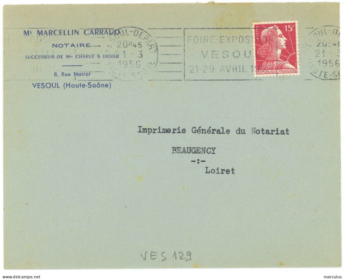 VESOUL - DEPART HAUTE - SAONE 1956 Oblit. RBV : FOIRE - EXPOSITION ... - Mechanical Postmarks (Advertisement)