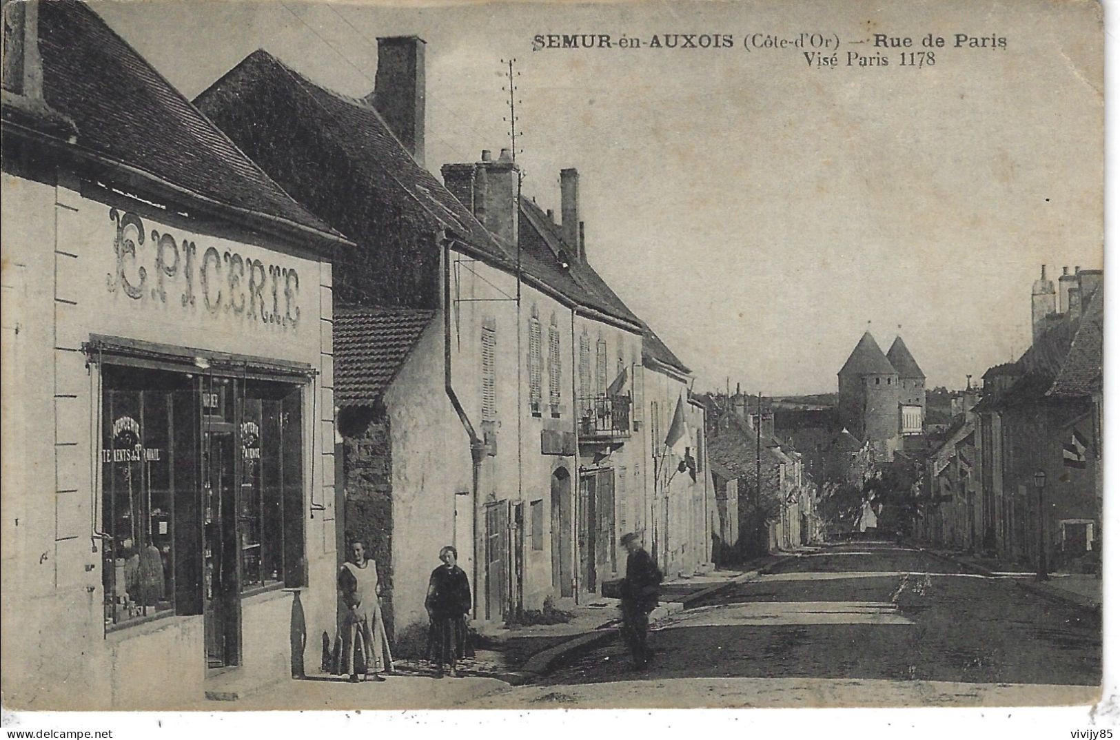 21 - SEMUR EN AUXOIS - Belle Animation Pas Très Courante De La Rue De Paris ( Epicerie ,Mercerie,faîence ) - Semur