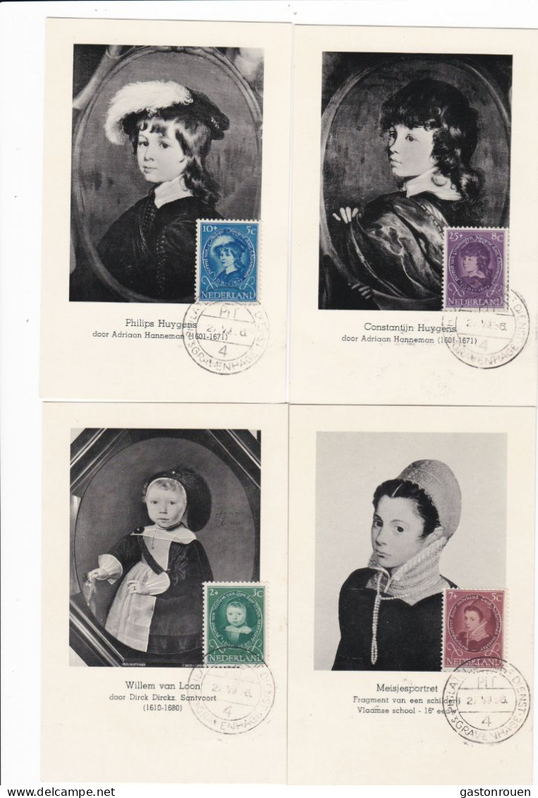 Carte Maximum Pays Bas 1956 Portraits D'enfant 5 Cartes Peinture Painting - Cartas Máxima